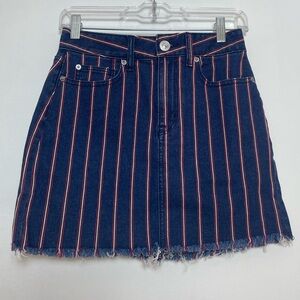 American Eagle AEO Retro Pinstripe Super Stretch Hi Rise Denim Mini Skirt Size 2